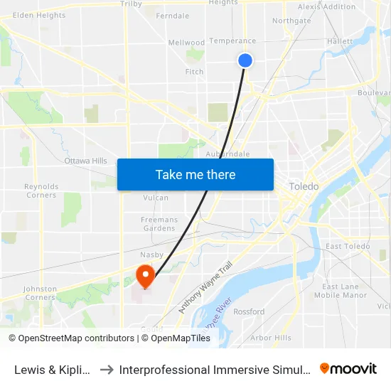 Lewis & Kipling SW to Interprofessional Immersive Simulation Center map