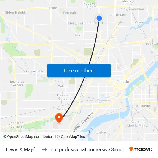 Lewis & Mayfair NW to Interprofessional Immersive Simulation Center map