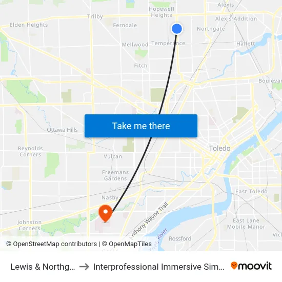 Lewis & Northgate NW to Interprofessional Immersive Simulation Center map