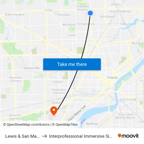 Lewis & San Mateo Nnw to Interprofessional Immersive Simulation Center map