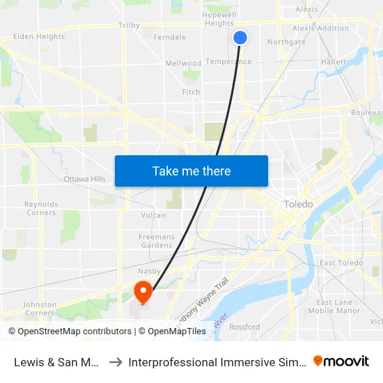 Lewis & San Mateo NW to Interprofessional Immersive Simulation Center map