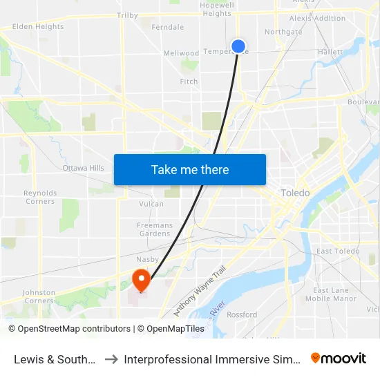 Lewis & Southover NE to Interprofessional Immersive Simulation Center map