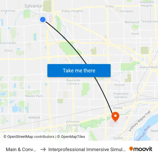 Main & Convent NE to Interprofessional Immersive Simulation Center map