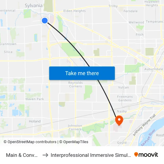 Main & Convent SW to Interprofessional Immersive Simulation Center map