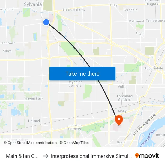 Main & Ian Cove NE to Interprofessional Immersive Simulation Center map