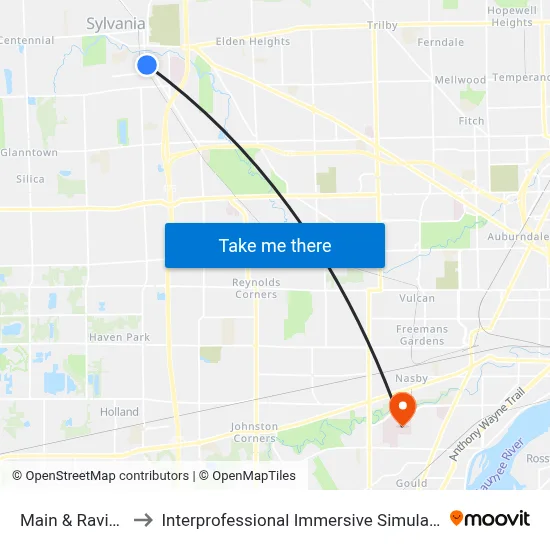 Main & Ravine NE to Interprofessional Immersive Simulation Center map
