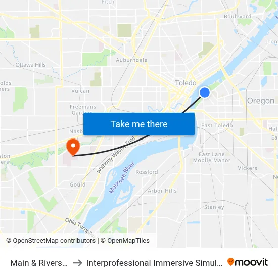 Main & Riverside SE to Interprofessional Immersive Simulation Center map