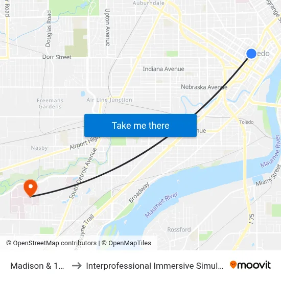 Madison & 10th NE to Interprofessional Immersive Simulation Center map