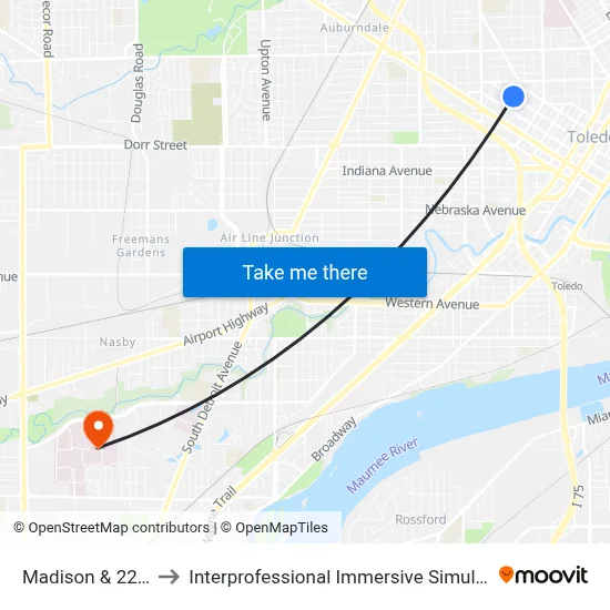 Madison & 22nd NE to Interprofessional Immersive Simulation Center map