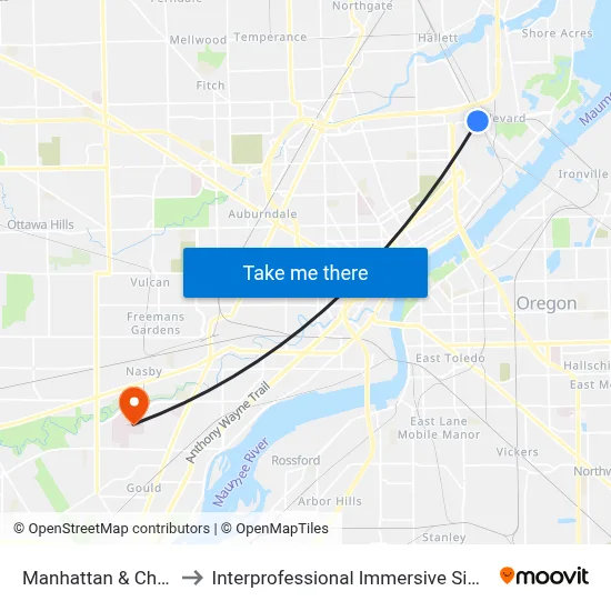 Manhattan & Chrysler NE to Interprofessional Immersive Simulation Center map