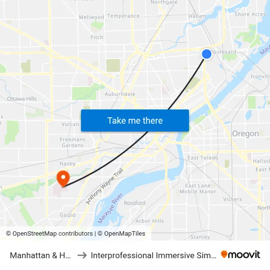 Manhattan & Harvey SE to Interprofessional Immersive Simulation Center map