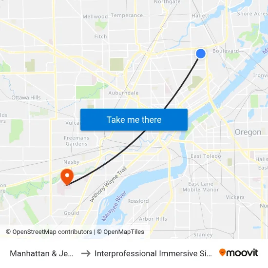 Manhattan & Jeanette SW to Interprofessional Immersive Simulation Center map