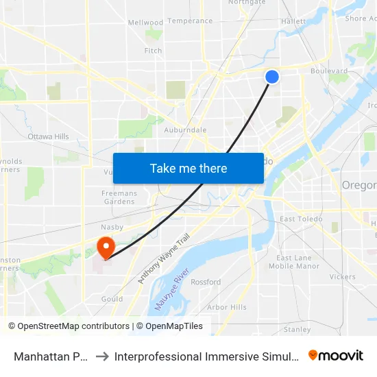 Manhattan Plaza S to Interprofessional Immersive Simulation Center map