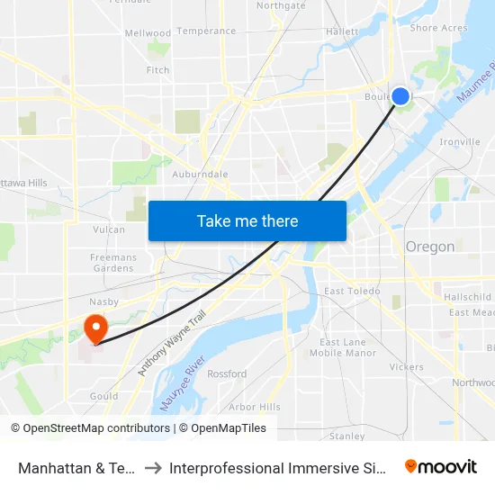 Manhattan & Terrace NE to Interprofessional Immersive Simulation Center map