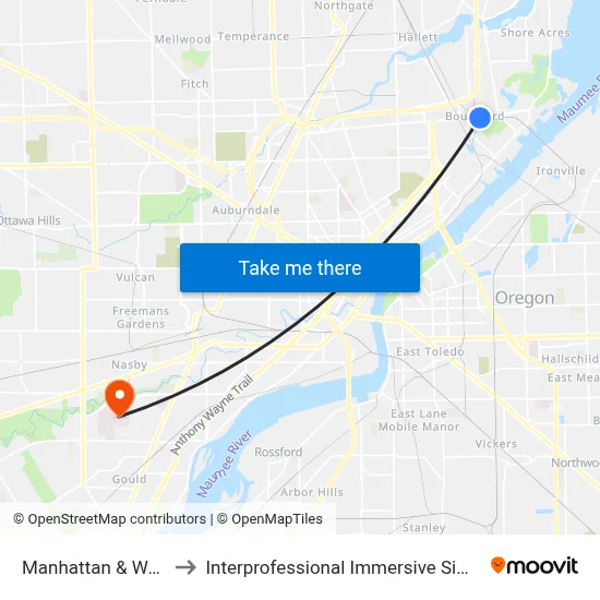 Manhattan & Wallace SE to Interprofessional Immersive Simulation Center map