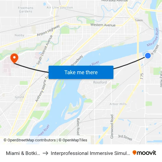 Miami & Botkins SW to Interprofessional Immersive Simulation Center map