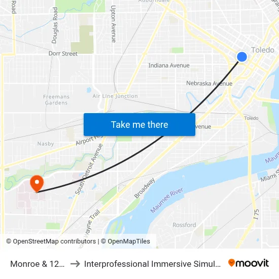 Monroe & 12th SW to Interprofessional Immersive Simulation Center map