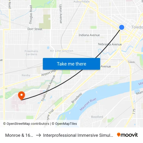 Monroe & 16th SW to Interprofessional Immersive Simulation Center map