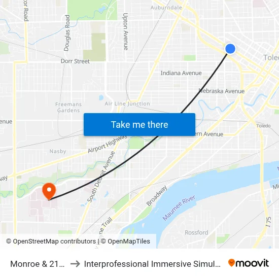 Monroe & 21st SW to Interprofessional Immersive Simulation Center map