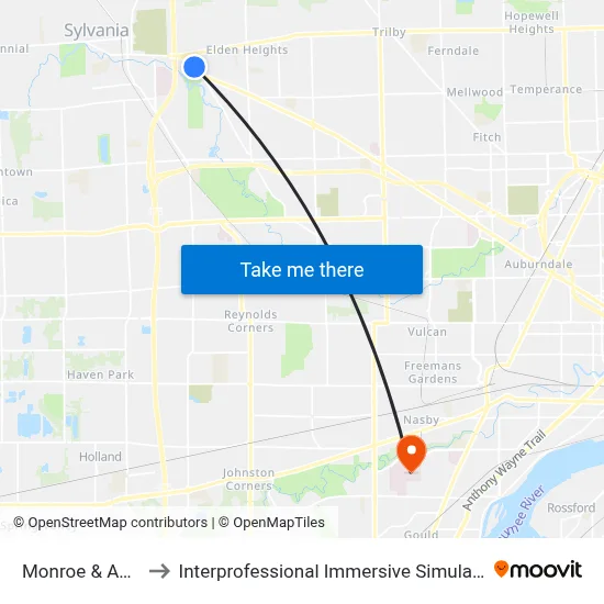 Monroe & Acres S to Interprofessional Immersive Simulation Center map