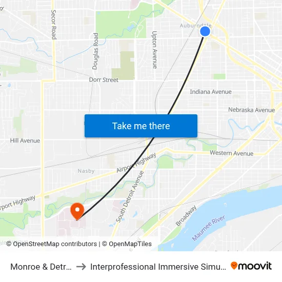 Monroe & Detroit NW to Interprofessional Immersive Simulation Center map