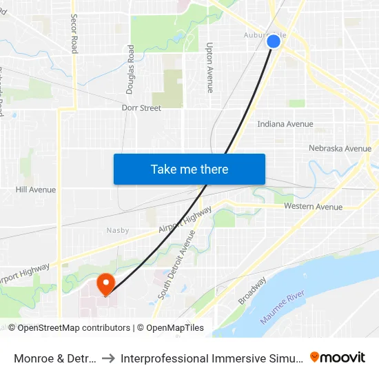 Monroe & Detroit SW to Interprofessional Immersive Simulation Center map