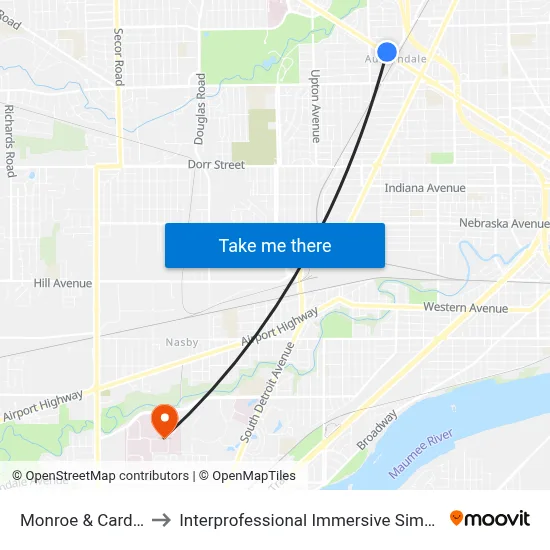 Monroe & Cardinal NE to Interprofessional Immersive Simulation Center map
