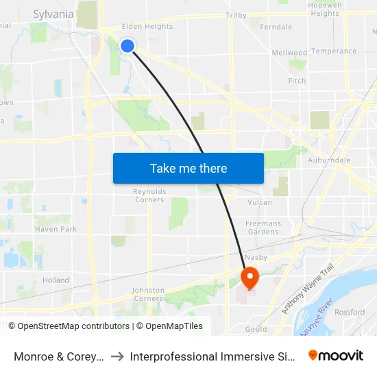 Monroe & Corey Cove SE to Interprofessional Immersive Simulation Center map