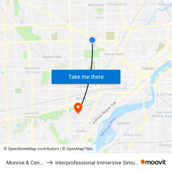 Monroe & Central SW to Interprofessional Immersive Simulation Center map