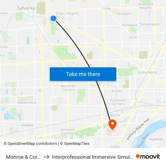Monroe & Corey NW to Interprofessional Immersive Simulation Center map