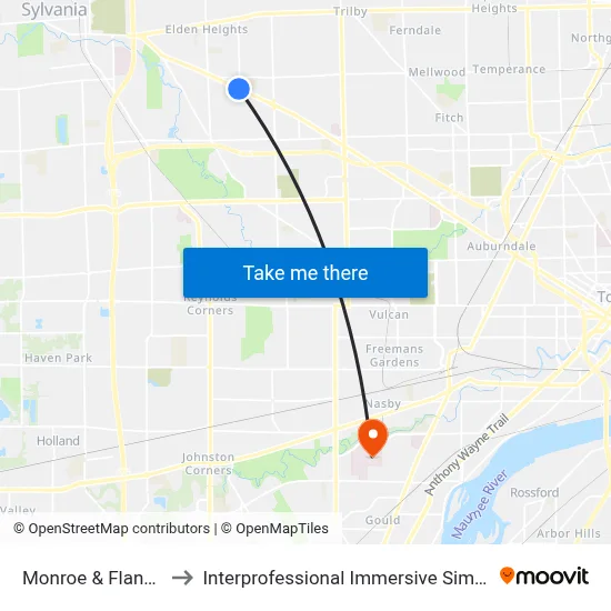 Monroe & Flanders SW to Interprofessional Immersive Simulation Center map