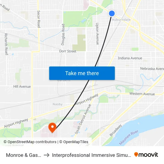 Monroe & Gasser NE to Interprofessional Immersive Simulation Center map