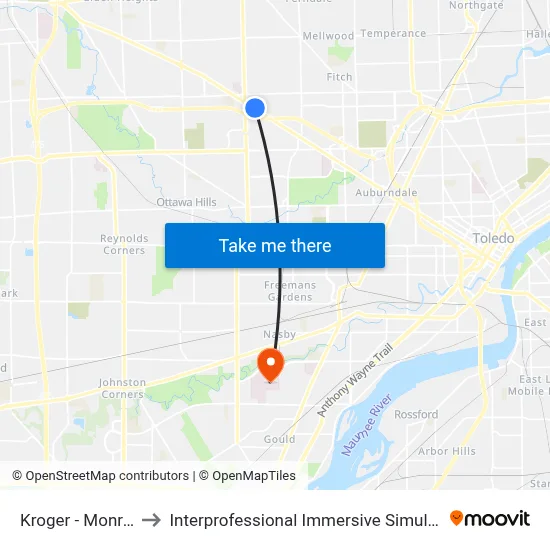 Kroger - Monroe Ob to Interprofessional Immersive Simulation Center map