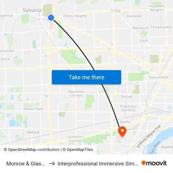 Monroe & Glasgow SW to Interprofessional Immersive Simulation Center map