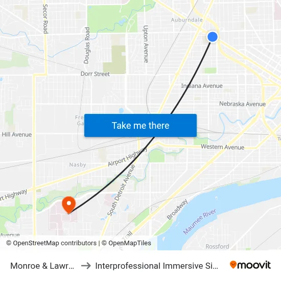 Monroe & Lawrence SW to Interprofessional Immersive Simulation Center map