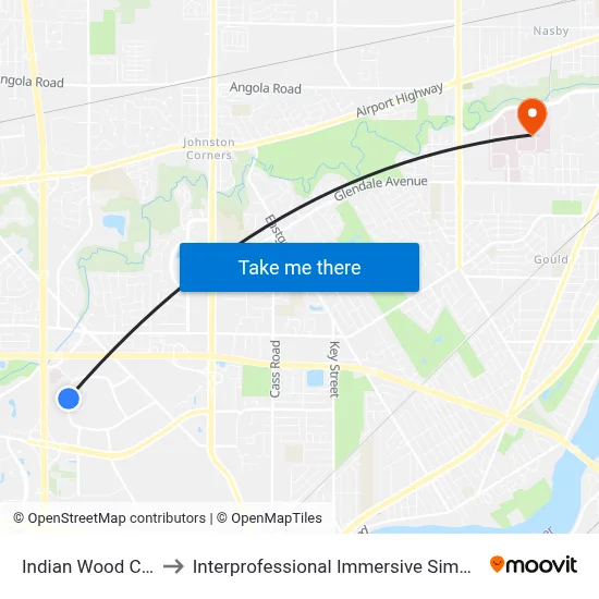 Indian Wood Circle W to Interprofessional Immersive Simulation Center map