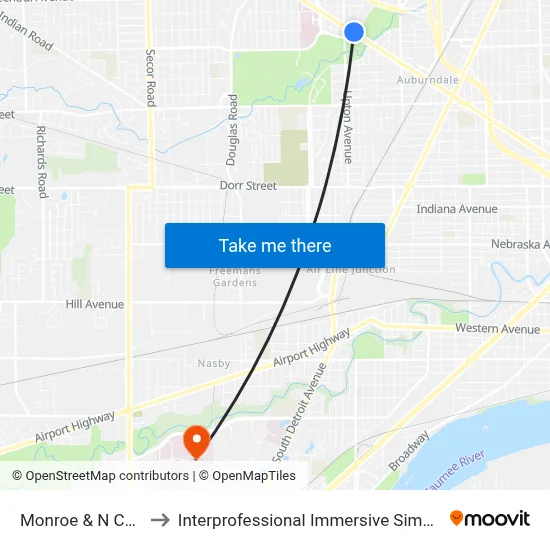 Monroe & N Cove NW to Interprofessional Immersive Simulation Center map