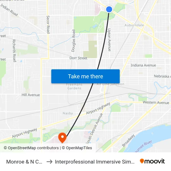 Monroe & N Cove SW to Interprofessional Immersive Simulation Center map