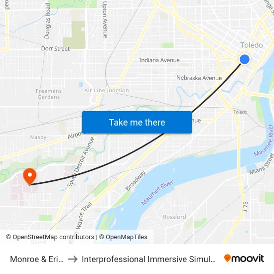 Monroe & Erie NW to Interprofessional Immersive Simulation Center map
