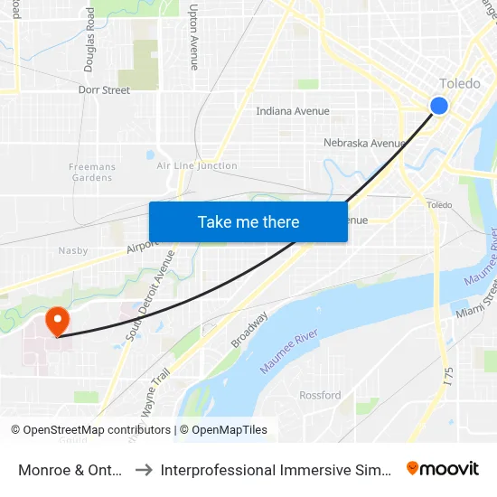 Monroe & Ontario SW to Interprofessional Immersive Simulation Center map