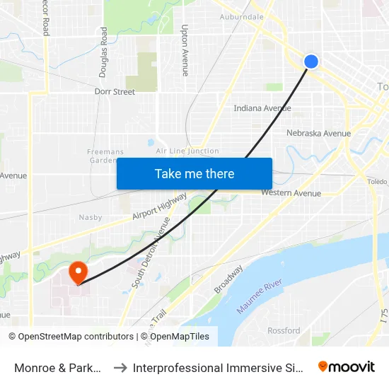 Monroe & Parkwood SW to Interprofessional Immersive Simulation Center map