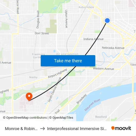 Monroe & Robinwood NE to Interprofessional Immersive Simulation Center map