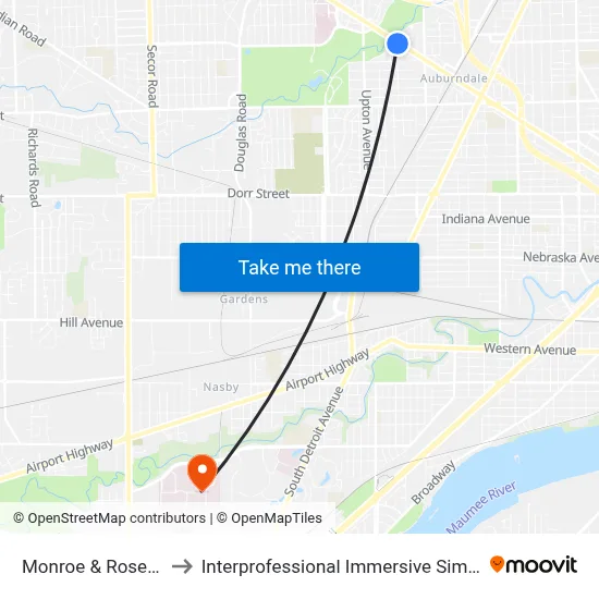 Monroe & Rosedale SW to Interprofessional Immersive Simulation Center map