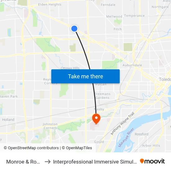 Monroe & Royer SW to Interprofessional Immersive Simulation Center map