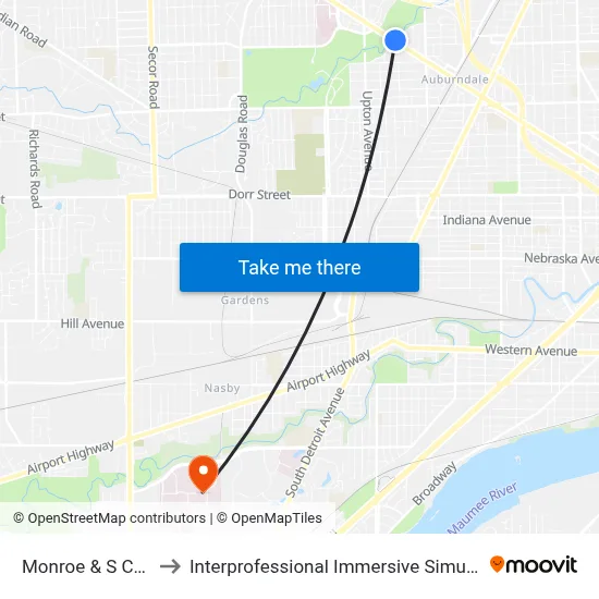 Monroe & S Cove NE to Interprofessional Immersive Simulation Center map