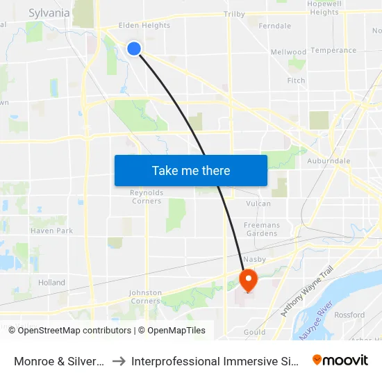 Monroe & Silvertown SW to Interprofessional Immersive Simulation Center map