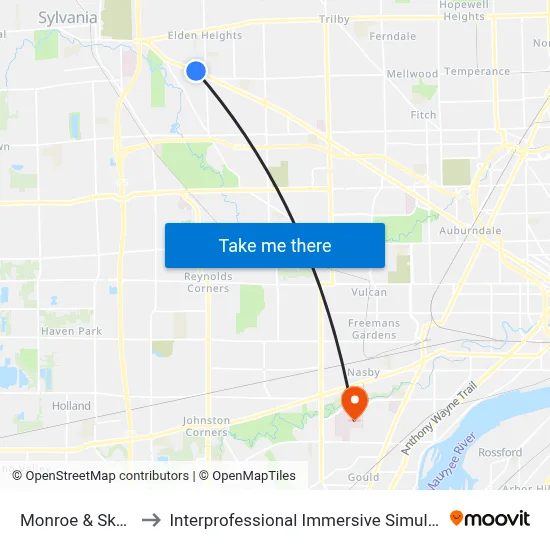 Monroe & Skelly NE to Interprofessional Immersive Simulation Center map