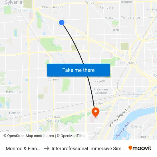 Monroe & Flanders NE to Interprofessional Immersive Simulation Center map