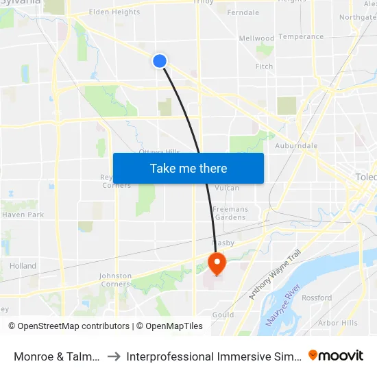 Monroe & Talmadge SE to Interprofessional Immersive Simulation Center map