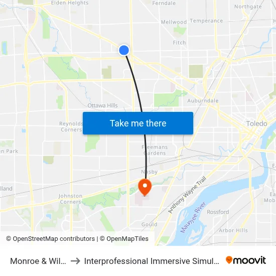 Monroe & Willis NE to Interprofessional Immersive Simulation Center map